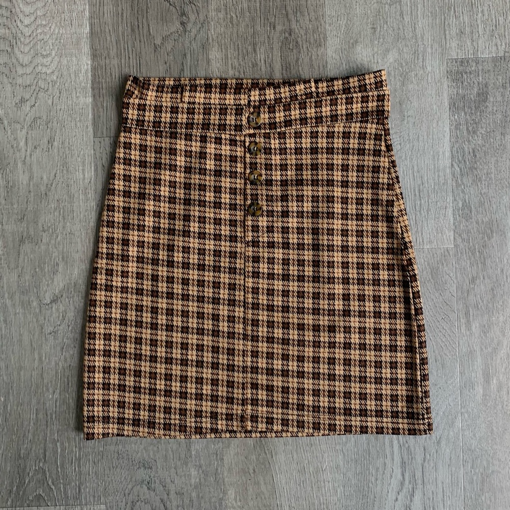 3/$10 Brown and Tan Plaid Skirt